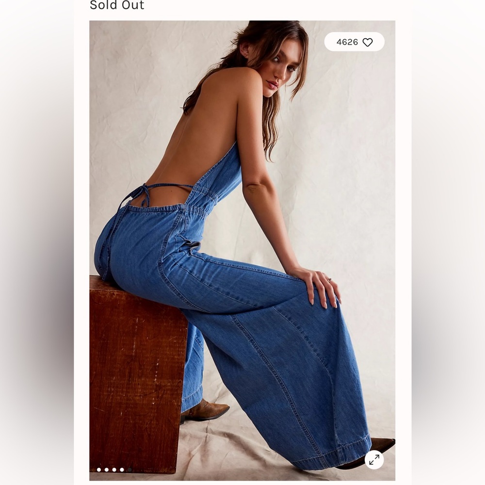 NWT Free People Sunrays Blue Denim Halter Jumpsuit One-Piece S